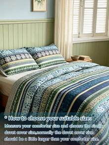Blissful 3pcs=1pc (With 4-Corner Straps, With Zipper, Without Inner Core) + 2pcs (Matching Pattern Pocket Pillows, Without Inner Core) 100% Polyester Fiber Home Bedding Set, Bohemian Style Pattern, Skin-Friendly And Soft Fabric, Removable And Machine Washable, Full Size, Suitable For Multiple Occasions: Bedroom, Guest Room, Dorm, Travel - Multicolor - View 3