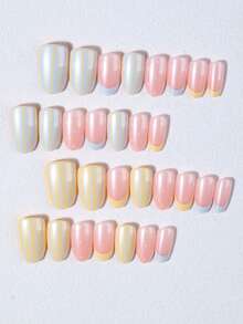 30pcs Short Oval Polka Dot French Nail Art Design Fake Nails Set, Includes 1 Double-Sided Adhesive And 1 Nail File, Short Polka Dot Nails Perfect For Parties, Dancing And Daily Wear - Multicolor - View 3