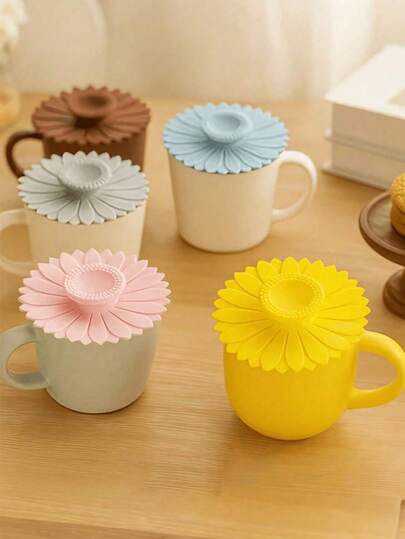1/4pcs Reusable Sunflower Silicone Cup Lids, Creative Sunflower Shaped Cup Lids, Leak-Proof Dust-Proof Heat-Insulating Sealing Cup Cap, Suitable For Tea Cups, Coffee Mugs, Multicolor Flower Decorative Cup Topper For Home, Kitchen, Office, Cafe