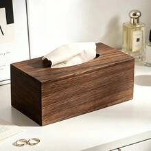 1 pieza Caja de pañuelos de madera de nogal con tapa abatible rectangular de estilo nórdico minimalista, caja de almacenamiento de pañuelos de unicolor con grano de madera natural, ranura de pañuelos suave, soporte de pañuelos para tocador, uso diario en el hogar, regalo de inauguración de casa, regalo de Navidad, para todas las estaciones - Café integral - Ver 2