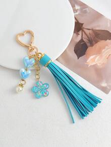 1pc Bohemian Style Heart Tassel Keychain, Heart Pendant Key Ring, Bag Charm Accessory, Women's Holiday And Daily Gift - A - View 5
