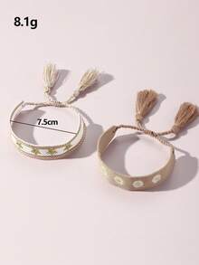 2pcs/Set Girls Fresh Daisy Flower Woven Bracelet Set Combination Suitable For Daily Decoration - Multicolor - View 2