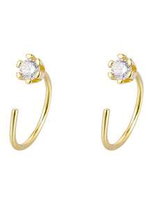 BALMORA 1 Pair Exquisite Minimalist Ins Style S925 Sterling Silver Rhinestone 6-Prong Hook Earrings, Suitable For Girls/Women Daily Wear, Friends Gathering, Gift - Gold - View 6