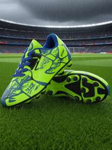 1 Pair Black-Green Gradient Camouflage Pattern Dream Football Cleats, Studded, Fast, Anti-Slip, Hook-And-Loop Easy On/Off, Lightweight And Breathable (Asymmetrical Camouflage Pattern And Color On Upper) - Green - View 4