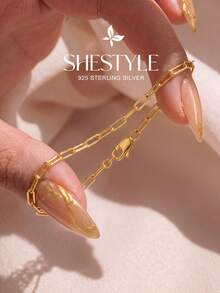 1pc 925 Sterling Silver Oval & Rectangle Chain Bracelet, DIY Jewelry Making, Daily Accessory, Gift For Women & Girls - Oval - View 1