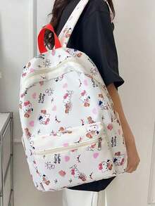 Sanrio Hello Kitty Towel Embroidery Backpack, Pink & White Striped Bow Print, Student School Bag, Large Capacity Lightweight Nylon Backpack For Daily Commute And Travel - Multicolor - View 8