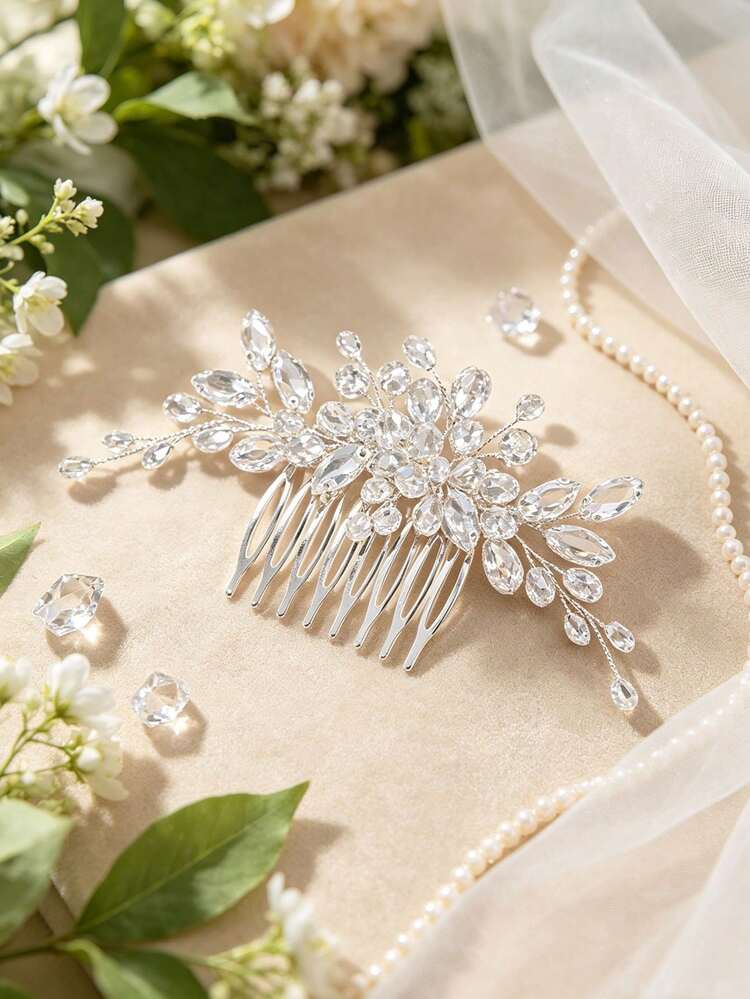 Transparent Color Crystal Rhinestone Bridal Hair Comb Romantic Wedding Hair Piece Banquet Prom Party Hair Accessory - Transparent - View 3