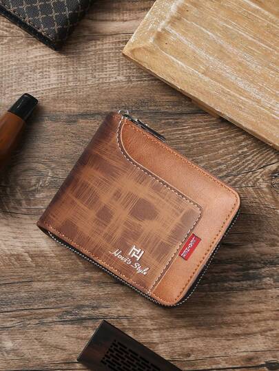 HOVI'S Men's PU Leather Zipper Wallet, Lightweight Ultra-Thin Wrap-Around Zipper Card Holder With Photo ID Window, Multiple Card Slots And Coin Pocket