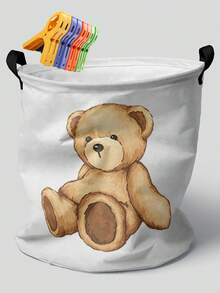 Cute Teddy Bear Print Laundry Basket, Large Capacity, Suitable For Daily Home Use, Bathroom Storage, Clothing Storage, Gift For Her, Halloween And Christmas, Practical Gift - Multicolor - View 13