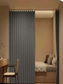 1pc Foldable Door Curtain, Made Of Polyester Plain Weave Material, With Eyelet Design At The Top, Wipeable And Cleanable, Suitable For Living Room, Bedroom, Entrance, Wardrobe And Other Places. Also Can Be Used As Living Room Window Curtain. 1pc Polyester Foldable Door/Window Curtain, With Mesh Partition Structure, Suitable For Living Room, Bedroom, Kitchen And Other Places, And Easy To Clean. - A - View 2