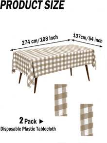 Thickened PEVA Rectangular Disposable Tablecloth, Waterproof And Oil-Proof, Plaid And Solid Color Options, Suitable For Birthday Party, Picnic, Wedding, Banquet, Home Dining Table Decoration, 9 Colors Available - Khaki Plaid - View 10