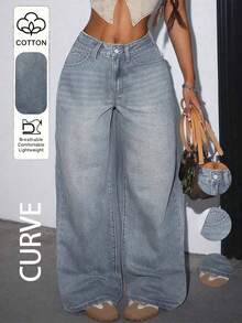 Plus Size Women Casual Loose Straight Leg Jeans With Pockets Vacation Spring - Light Wash - View 1