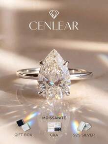 CENLEAR 2顆 7x10mm 梨形莫桑石訂婚戒指 S925 純銀 4爪鑲嵌 通過鑽石測試儀 婚禮派對珠寶 - 水滴形莫桑戒指-2ct - 查看 1