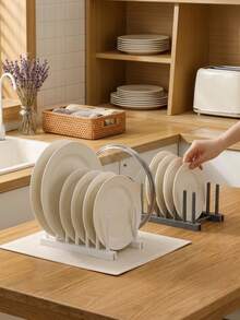 1pc Dish Rack, Cabinet Draining Storage Rack, Cabinet Space-Saving, Suitable For Plates, Cups, Pots, Lids, Bowls And Cutting Boards, Kitchen Cabinet And Countertop Storage - Multicolor - View 5