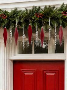 2/6/12pcs Red Icicle Christmas Hanging Ornaments, Velvet Texture Ribbed Finish With Silver Stripes, Suitable For Christmas Tree, Wreath, Garland, Fireplace And Party Decoration, Holiday Home Decor, Adult Seasonal Christmas Gift - Multicolor - View 5