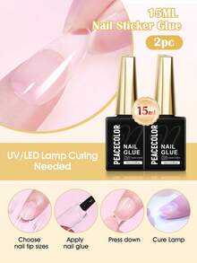 peacecolor 1/2PCS Nail Sticker Glue Nail Glue Suitable For Nail Tips False Nails Super Strong & Long-Lasting Acrylic Nail Gel Requires UV/LED Lamp - 15ML - View 9