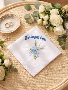 1pc Custom Text Wedding Handkerchief, Personalized Happy Tears Bridal Hankie, Custom Flower Gift For Bride, Mother Of The Bride Groom Keepsake - Multicolor - View 20
