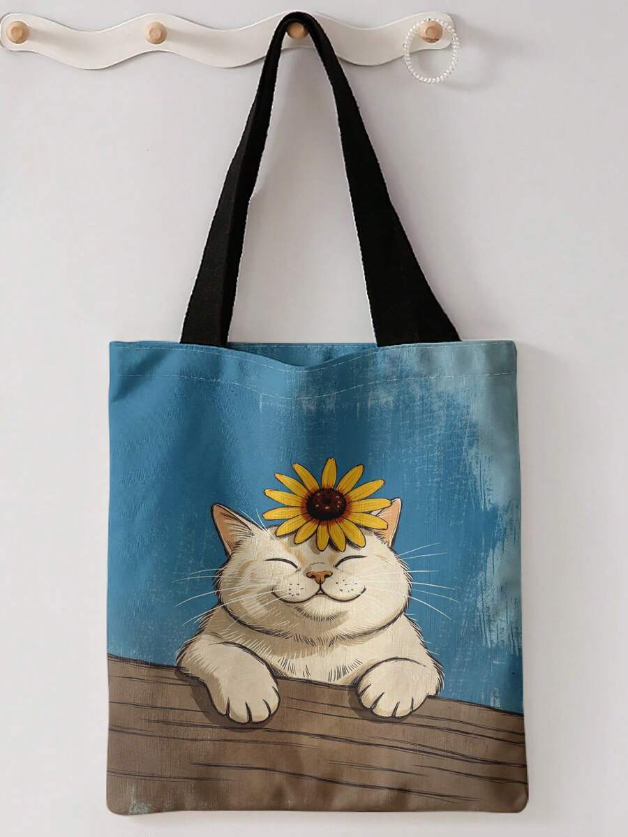 1pc Cat Print Shoulder Tote,Large Capacity For Books,Groceries & Daily Beach Travel School Use.For Students & Women,Great Daily Bag Or Gift - Multicolor - View 1