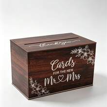 1. Wedding Card Box, Deep Wood Color Blessing Card Storage Box, Wedding Reception Desk Decor Ornament - A - View 4