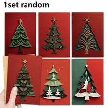 1/6/12 Sets Christmas Tree Greeting Cards, 6 Different Hollow-Out Styles, Christmas Tree, Star, Red Design, Christmas Winter Holiday Gift Cards For Family And Friends - A - View 13
