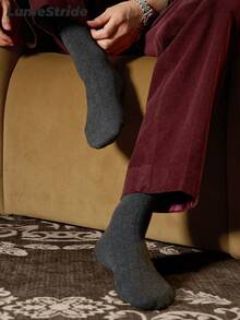 Men Crew Socks – Fashion Business Dress Socks, Everyday Versatile Comfortable Polyester Casual Socks For Men, Classic All-Match Style, Multi-Pack - Dark Grey - View 5