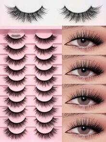 ENCHUW 10 Pairs False Eyelashes Fluffy Wispy Natural Look Fake Eyelashes C Curl Strip 3D Layered Lashes With Clear Band Suitable For Parties - Black - View 1