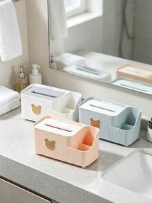 1pc Multifunctional Plastic Tissue Box With Side Storage Compartments, Cute Bear Decor Napkin Dispenser Holder For Remote Controls Small Items, Desktop Tissue Organizer For Coffee Table Living Room Bedroom Dorm Home Decoration - Multicolor - View 8