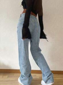 Women's Oversized Straight-Leg Vintage Jeans Casual Spring Fall - Light Wash - View 5