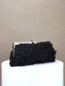 Dedoo Women's Evening Clutch Bag, Rectangular Hard Frame, 3D Petal Floral Pattern, Rhinestone Trim, Elegant Gothic Glamour Style, Suitable For Cocktail Parties, Banquets, Balls - Black - View 8