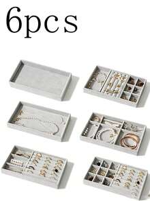 6/1pc Wooden Velvet Jewelry Tray, Jewelry Storage Display Tray, Drawer-Style Earring Storage Box, Stackable Jewelry Storage Tray, Multi-Functional Jewelry Display Tray, Portable Multi-Purpose Storage Box, Office Desk Drawer Storage Box - Multicolor - View 13