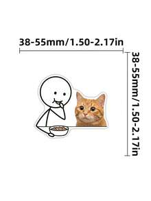 50Pcs Funny Cat Meme Sticker Pack, Line Figure & Cute Cat Print, Aesthetic Humorous Meme Decals, Waterproof Stickers, For Teen Journal, Tumbler, Notebook DIY Decor - Multicolor - View 6