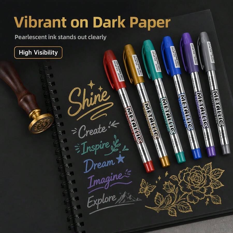 6pcs Pearlescent Metallic Markers, Waterproof Permanent Colored Markers, Metallic Color Markers, Glitter Markers - Sets - View 1