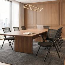 Modern Conference Chair With Mesh Backrest, Folding Office Seating - Black - No Tabletop - View 2