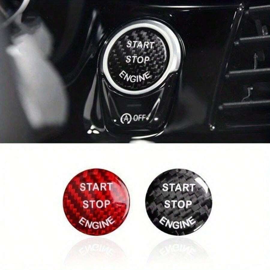 Carbon Fiber Car Ignition Switch Button Cover - Fashionable PVC Protective Decorative One-Touch Start