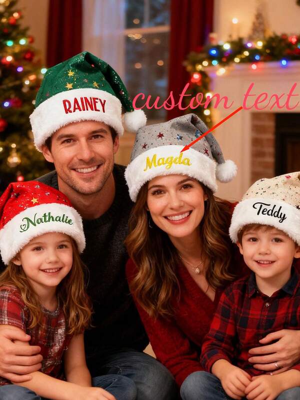Personalized Embroidered Santa Hat, Custom Name Adult With Gold Stars