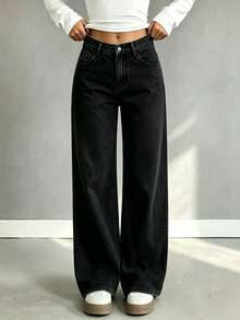 Girls' Spring Denim Jeans, New Fashion Style - Black - View 1