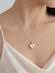 Liontin Hati Zirkonia Desain Terbuka Berlapis Emas 18K dan Perak Sterling 925 yang Cantik dan Memukau untuk Kalung Anak Perempuan, Cocok untuk Pemakaian Sehari-hari - Liontin Hati - View 1