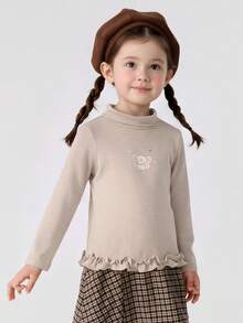Balabala Girls & Baby Long‑Sleeve T‑Shirt Soft‑Cozy New Winter Base Layer Top Daily‑Ready Inner Wear For Little Young Girl - Brown Tone - View 3