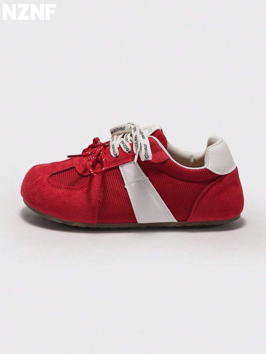 NZNF Premium Flat German Training Shoes For Women, New Autumn Style, Versatile Sports Shoes To Match With Skirts - Red - View 1