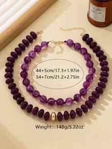 OABE 2pcs/Set Bohemian Style Purple Beaded Layered Necklace Set With Round And Oval Beads, Suitable For Women's Daily Wear - Purple - View 6