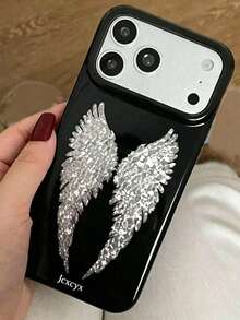 Y2K Fashion Cute Glitter Dark Angel Wings Phone Case, Compatible With IPhone 17 Pro Max 17 Pro 17 16 Pro Max 16 Pro 16 15 Pro Max 15 Pro 15 14 Pro Max 14 Pro 14 13 Pro Max 13 Pro 13, Vintage Sweet Style Shockproof Soft Back Cover - Black Wings - View 1