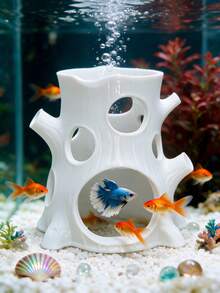 3D Printed White Tree Stump Hideout, Aquarium Fish And Shrimp Hiding Cave Shelter, Aquarium Decoration, Suitable For Betta Fish, Guppy, Tropical Fish And Shrimp, Provides Hiding And Breeding Space, Fish Tank Decor, Aquarium Landscape Ornament - A - View 2