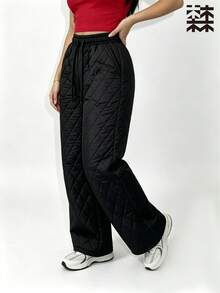 mulinsen Women's Straight Leg Ice Silk Quick-Dry Striped Colorblock Sports Pants - Black - View 2