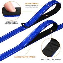 Heavy Duty Double Handle Dog Leash With Reflective Strips For Night - Ideal For Large And Extra Large Breeds - Perfect For Outdoor Walking And Training - Royal Blue - View 3