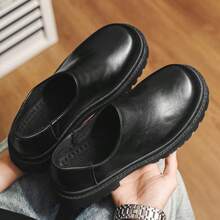 Sepatu Derby Vintage Pria dengan Tampilan Usang, Sepatu Loafer Kasual Bisnis Terbaru untuk Musim Semi, Sepatu Jas Penambah Tinggi Badan yang Tak Terlihat, Sepatu Formal yang Nyaman, Bernapas, Lembut, dan Serbaguna untuk Semua Acara - Hitam - View 4