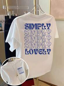 Einfach Lieblich, Minimalistisches Design, Bedrucktes T-Shirt, Kurzarm, Rundhalsausschnitt, Lässiges Oberteil für Sommer und Frühling, Damenbekleidung - Schwarz - Übersicht 6