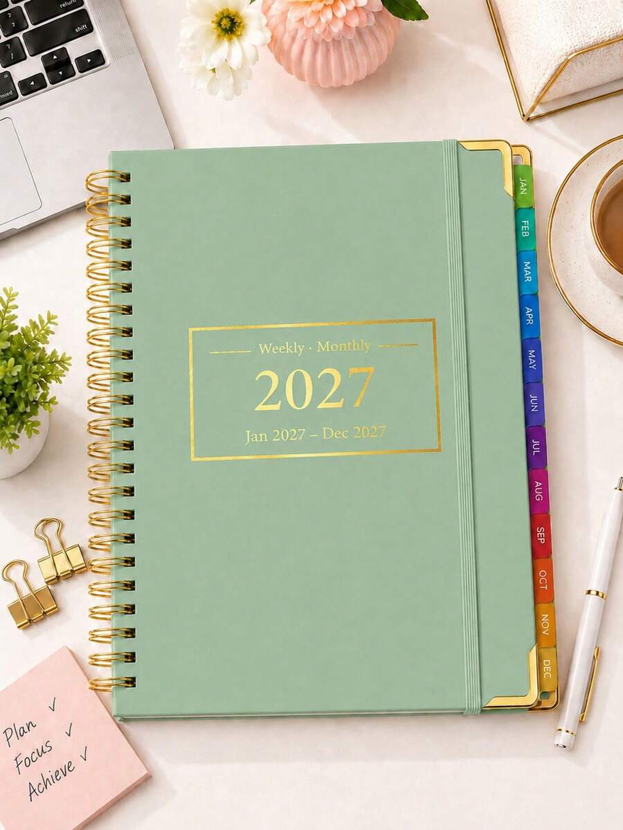 BUBU 2027年計畫本,週計畫與月計畫排版日程本,附彩色索引標籤、筆記頁與優先順序管理,適合年度規劃、返校用品與辦公用品 - 藍色 - 查看 1