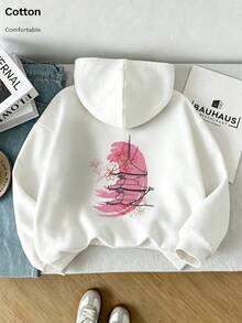Oversized Women's Sweatshirt For Autumn And Winter, Long-Sleeve Hoodie With Pockets, Casual Top, Y2k Style, Daily Letter Slogan Graphic, White Unisex - White - View 5