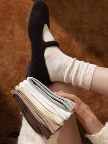 1/2/5 Pairs Women's Mid-Calf Cotton Socks With Double Needle Loose Cuff, Unisex - Multicolor - View 4