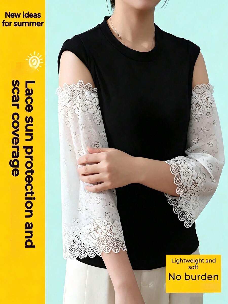 1 Pasang Pelindung Lengan Bermotif Bunga Renda, Pelindung Lengan Elegan Bernapas dari Nilon, Pelindung Lengan Gaya Wanita, Pelindung Lengan untuk Menutupi Bekas Luka, Aksesori Fesyen Musim Panas, Cocok untuk Aktivitas Luar Ruangan, Perjalanan, Mengemudi, Festival - Gaya Renda - View 1